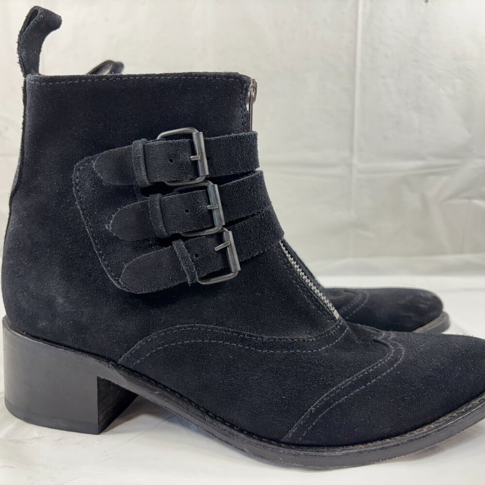 Sendra Black Suede triple Buckle Strap Biker Leather Boots Made in Spain